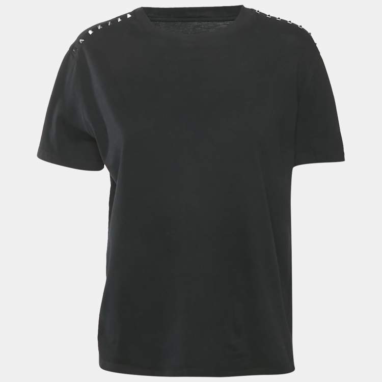 Pre Owned Valentino Black Cotton Knit Stud Detail Crew Neck T-Shirt S
