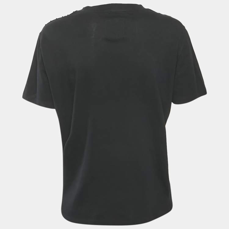Pre Owned Valentino Black Cotton Knit Stud Detail Crew Neck T-Shirt S