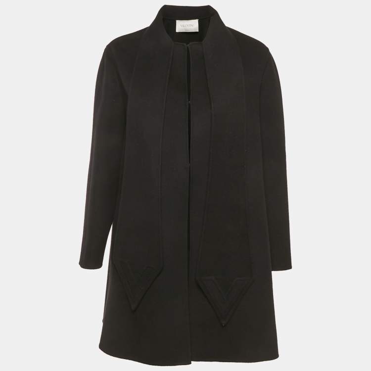 Pre Owned Valentino Black Wool Felt Mid-Length Coat S