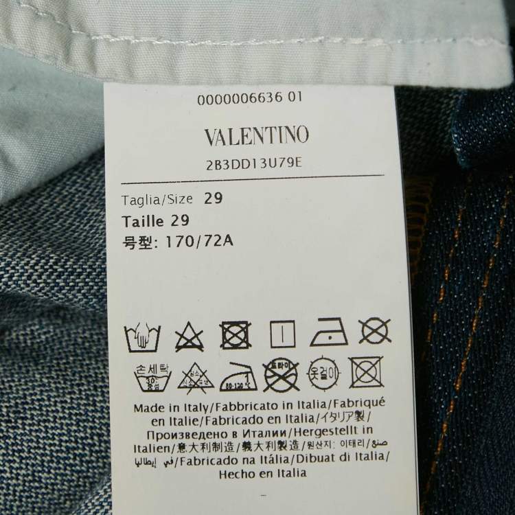 Pre Owned Valentino Blue Denim V Embellished Wide-Leg Jeans M Waist 29"