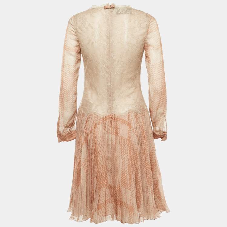 Pre Owned Valentino Beige Silk Pleated Short Dress M