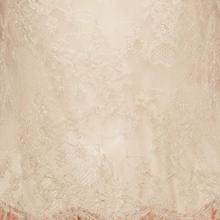 Pre Owned Valentino Beige Silk Pleated Short Dress M