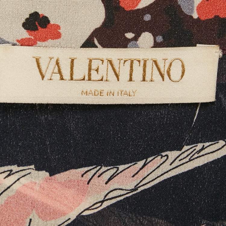 Pre Owned Valentino Black Bird Printed Silk Button Front Shirt S