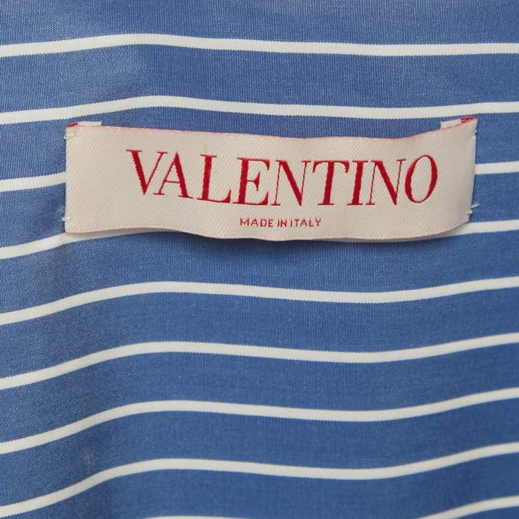 Pre Owned Valentino Blue Stripe Cotton Logo Plaque Detail Blouse S