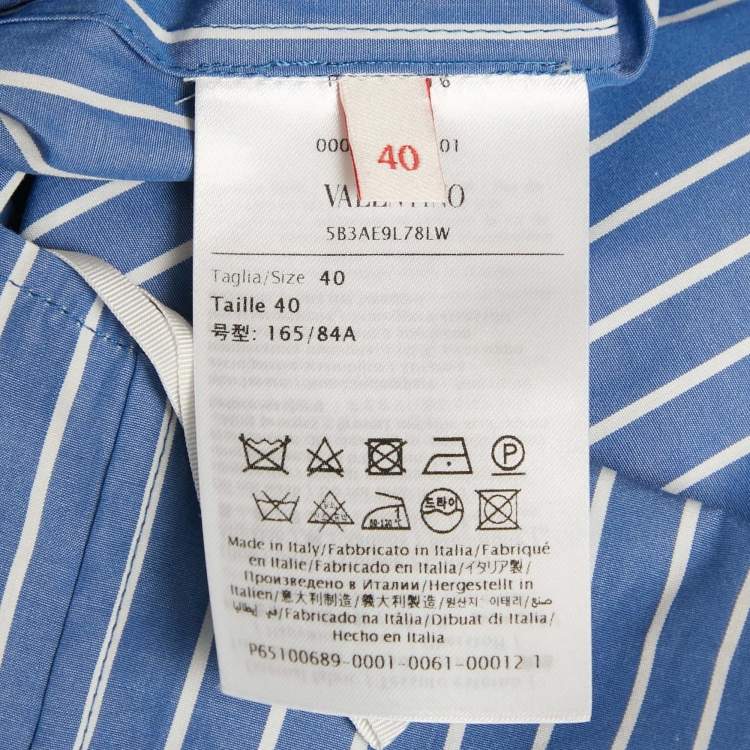 Pre Owned Valentino Blue Stripe Cotton Logo Plaque Detail Blouse S