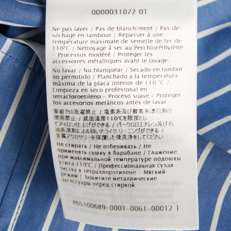Pre Owned Valentino Blue Stripe Cotton Logo Plaque Detail Blouse S