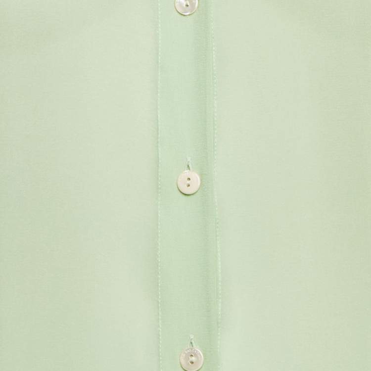 Pre Owned Valentino Green Silk Ruffled Button Front Blouse M