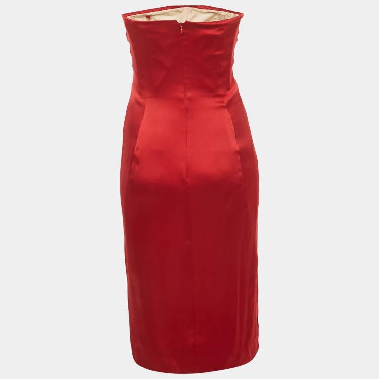 Pre Owned Valentino Red Silk Strapless Short Dress S