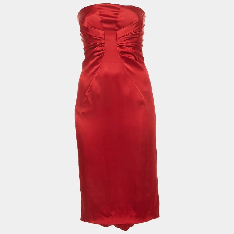 Pre Owned Valentino Red Silk Strapless Short Dress S