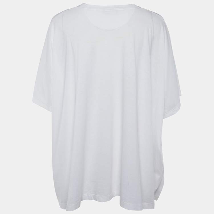 Pre Owned Valentino White Cotton Knit & Black Lace Paneled Oversized T-Shirt M