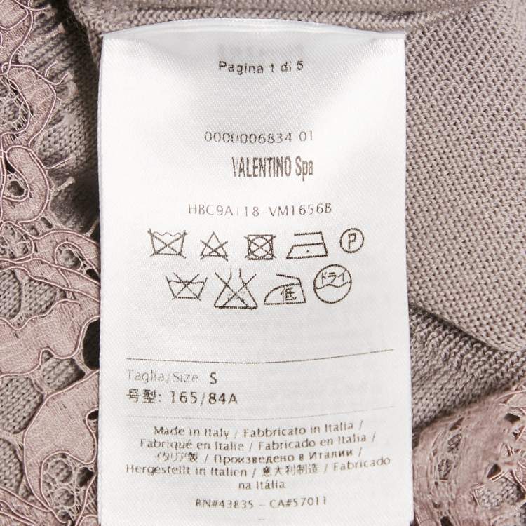 Pre Owned Valentino Mauve Lace and Knit V-Neck Sweater Dress S