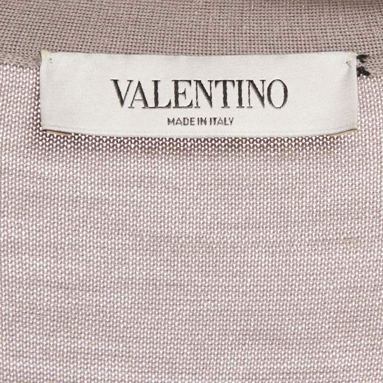 Pre Owned Valentino Mauve Lace and Knit V-Neck Sweater Dress S