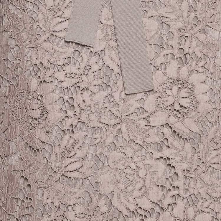 Pre Owned Valentino Mauve Lace and Knit V-Neck Sweater Dress S