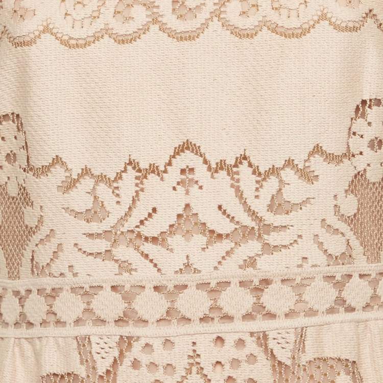 Pre Owned Valentino Pink Patterned Lace Maxi Dress L