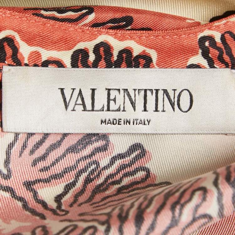 Pre Owned Valentino Cream/Pink Shell Printed Silk Top and Pants Set S/M