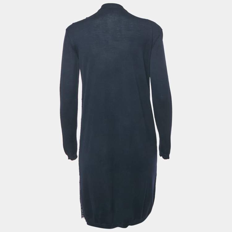 Pre Owned Valentino Navy Blue Lace and Knit Mini Dress S