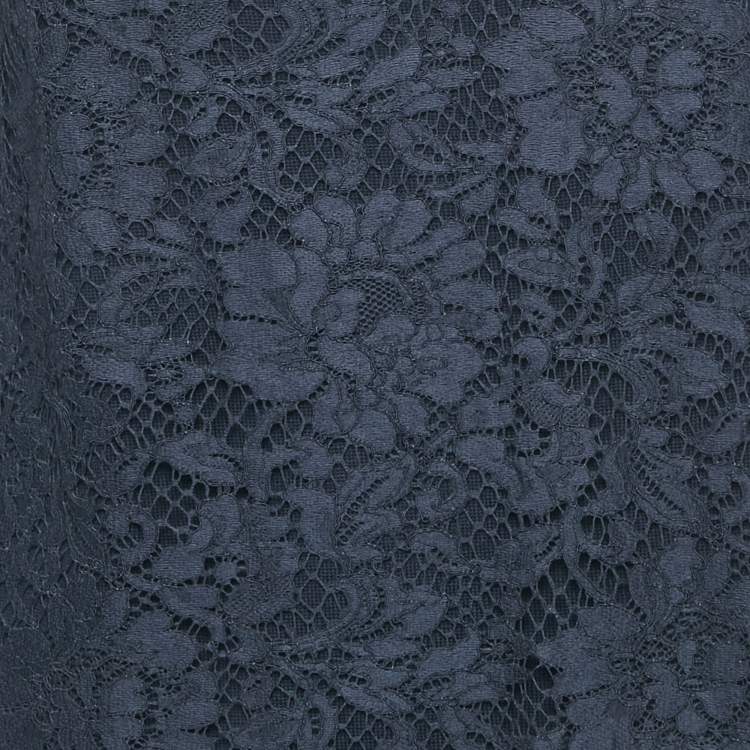 Pre Owned Valentino Navy Blue Lace and Knit Mini Dress S