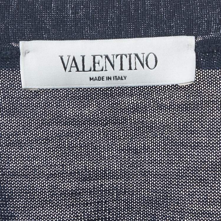 Pre Owned Valentino Navy Blue Lace and Knit Mini Dress S