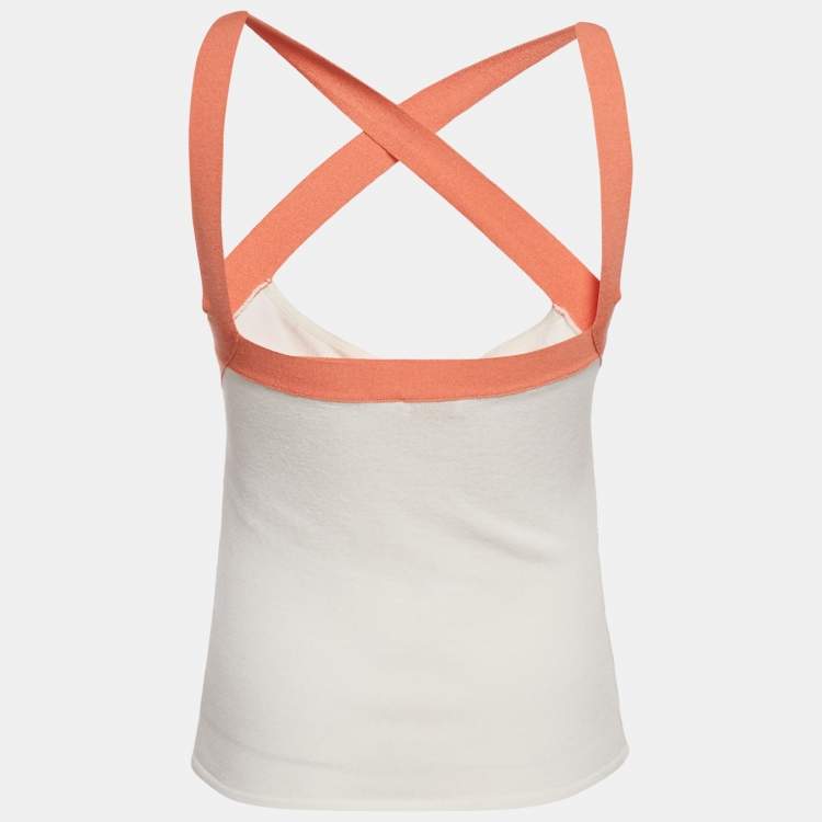 Pre Owned Valentino White Knit Contrast Detail Top S