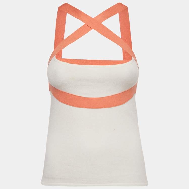 Pre Owned Valentino White Knit Contrast Detail Top S