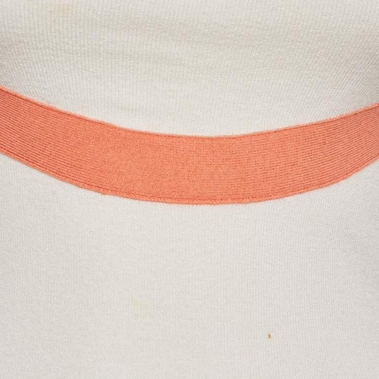 Pre Owned Valentino White Knit Contrast Detail Top S