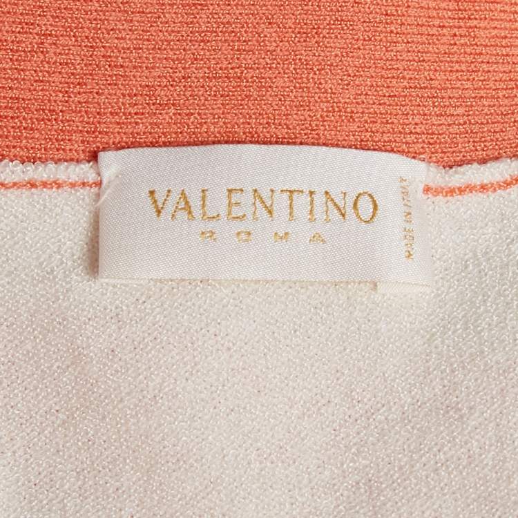 Pre Owned Valentino White Knit Contrast Detail Top S