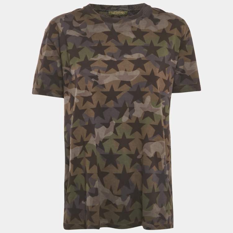 Pre Owned Valentino Green Stars Print Jersey Crewneck T-Shirt S