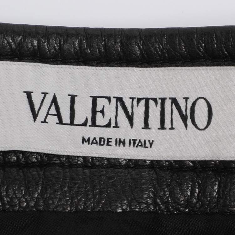 Pre Owned Valentino Black Leather Lace Trimmed Jacket Skirt Set L/M