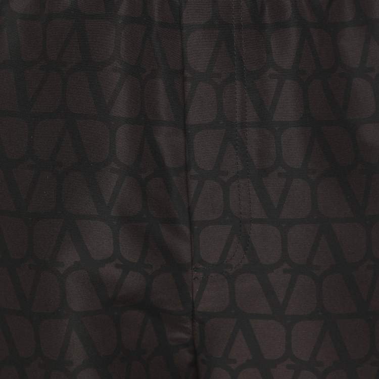 Pre Owned Valentino Black/Brown Logo Print Silk Wide Leg Trousers XL