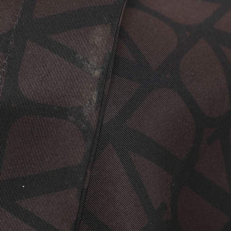 Pre Owned Valentino Black/Brown Logo Print Silk Wide Leg Trousers XL