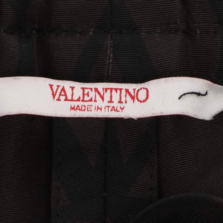 Pre Owned Valentino Black/Brown Logo Print Silk Wide Leg Trousers XL