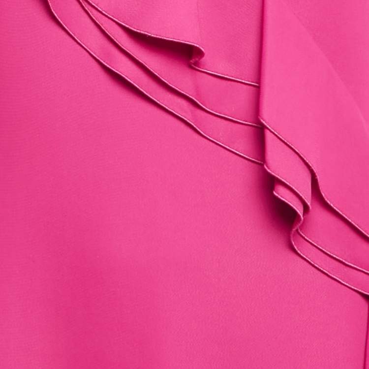 Pre Owned Valentino Pink Crepe Asymmetric Ruffle Sleeveless Short Dress L  