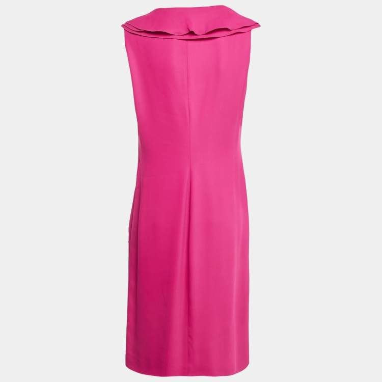 Pre Owned Valentino Pink Crepe Asymmetric Ruffle Sleeveless Short Dress L  