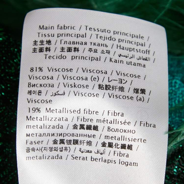 Pre Owned Valentino Green Ombre Ostrich Feather Trim Lurex Knit Mini Dress XS