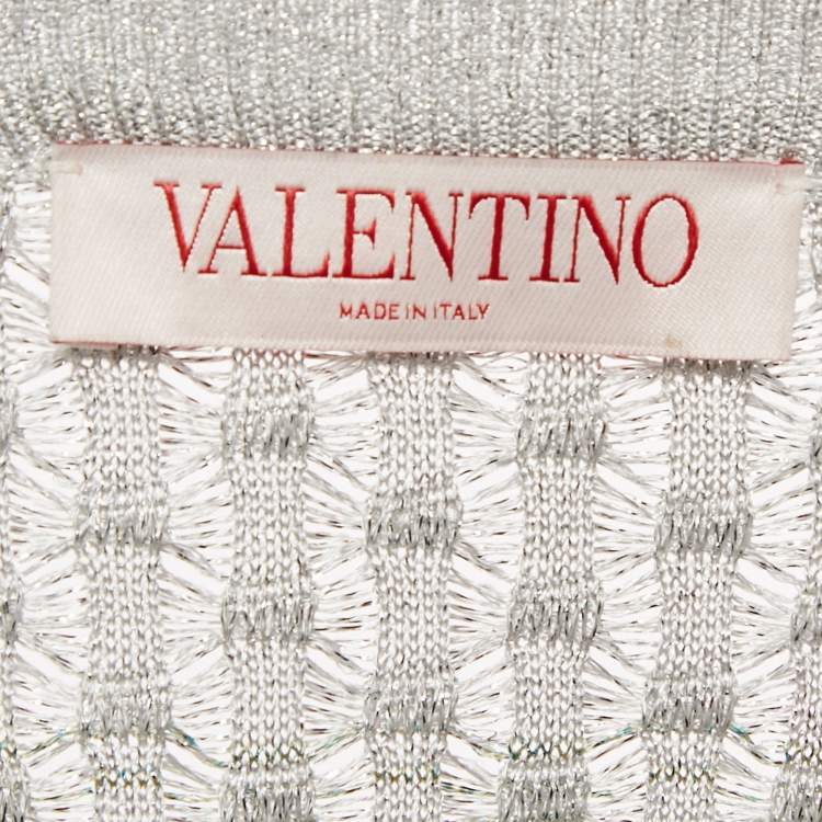 Pre Owned Valentino Green Ombre Ostrich Feather Trim Lurex Knit Mini Dress XS
