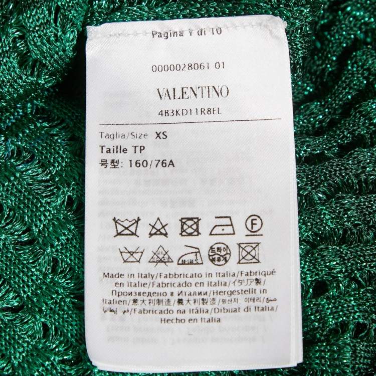 Pre Owned Valentino Green Ombre Ostrich Feather Trim Lurex Knit Mini Dress XS