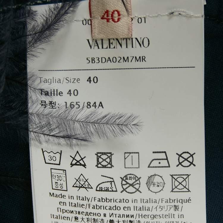 Pre Owned Valentino Blue Feather Trim Denim Shift Dress S