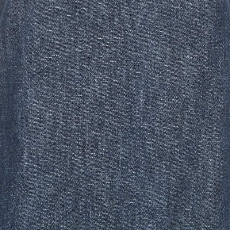 Pre Owned Valentino Blue Feather Trim Denim Shift Dress S
