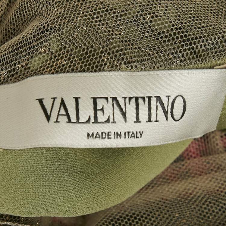 Pre Owned Valentino Green Embroidered Detail Silk Blouse L