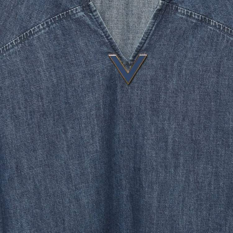 Pre Owned Valentino Blue Denim V Detail Mini Shift Dress S