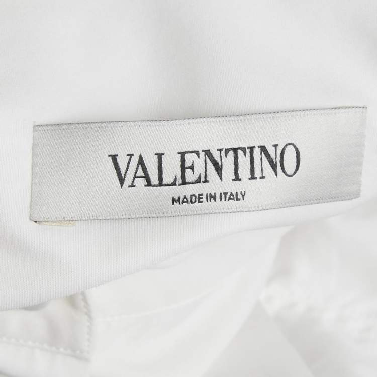 Pre Owned Valentino White Ostrich Feather Trim Cotton Oversized Shirt S