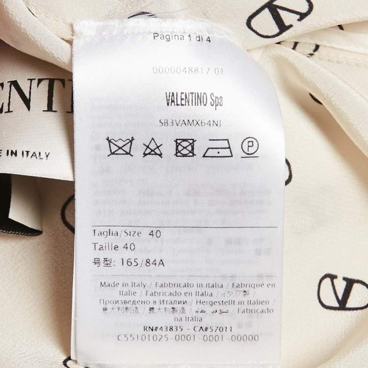Pre Owned Valentino Cream Logo Print Silk Gathered Sleeve Mini Dress S
