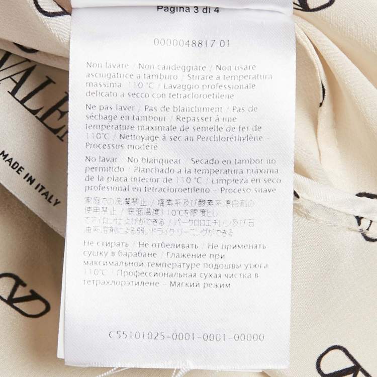 Pre Owned Valentino Cream Logo Print Silk Gathered Sleeve Mini Dress S