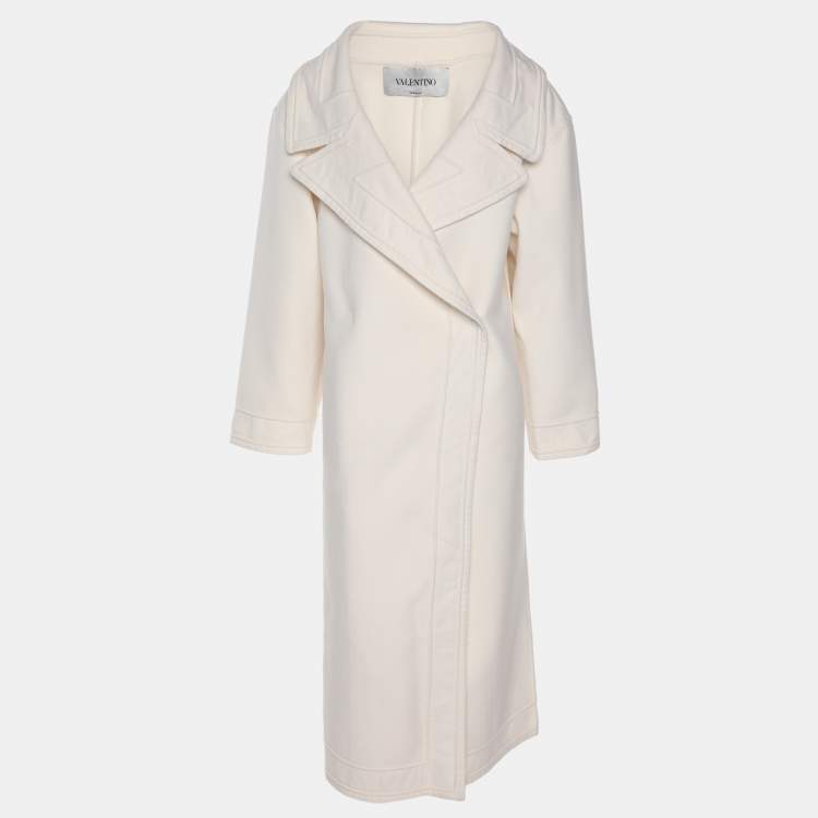 Pre Owned Valentino Cream Wool Blend Trench Coat S