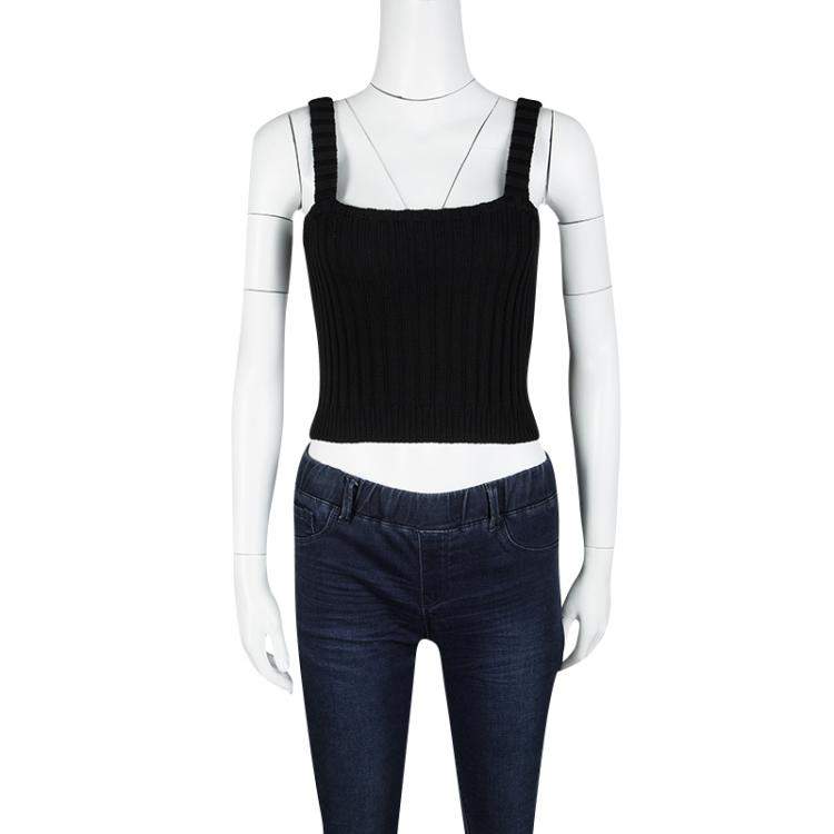 Valentino Black Wool Ribbed Sleeveless Crop Top M Valentino