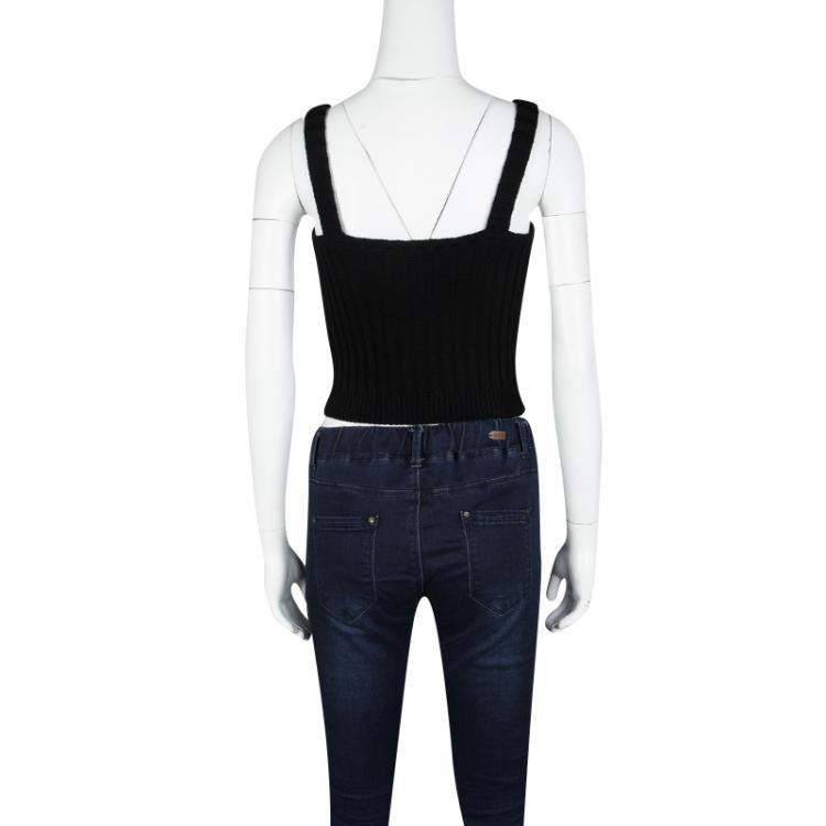 Pre Owned Valentino Black Wool Ribbed Sleeveless Crop Top M