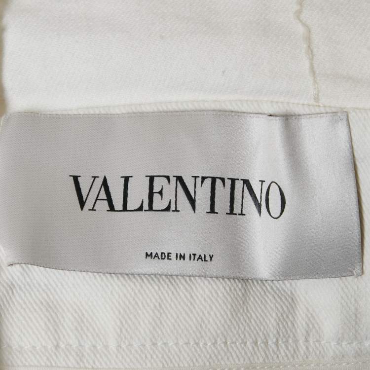 Pre Owned Valentino White Embroidered Denim Romper M