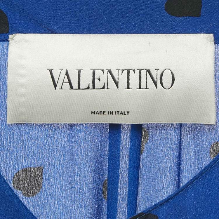Pre Owned Valentino Blue Heart Print Silk Pleated Midi Dress S