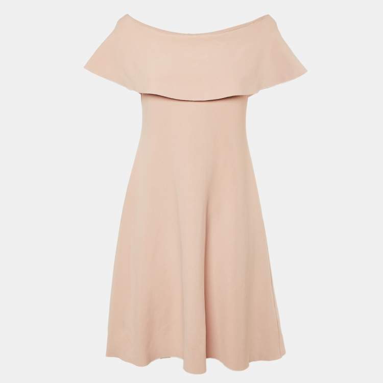 Pre Owned Valentino Pink Jersey Off-The-Shoulder Flared Dress L