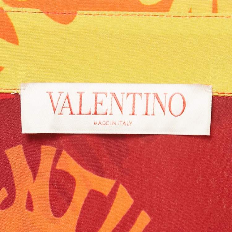 Pre Owned Valentino Multicolor Wave Logo Print Silk Belted Shirt Dress S